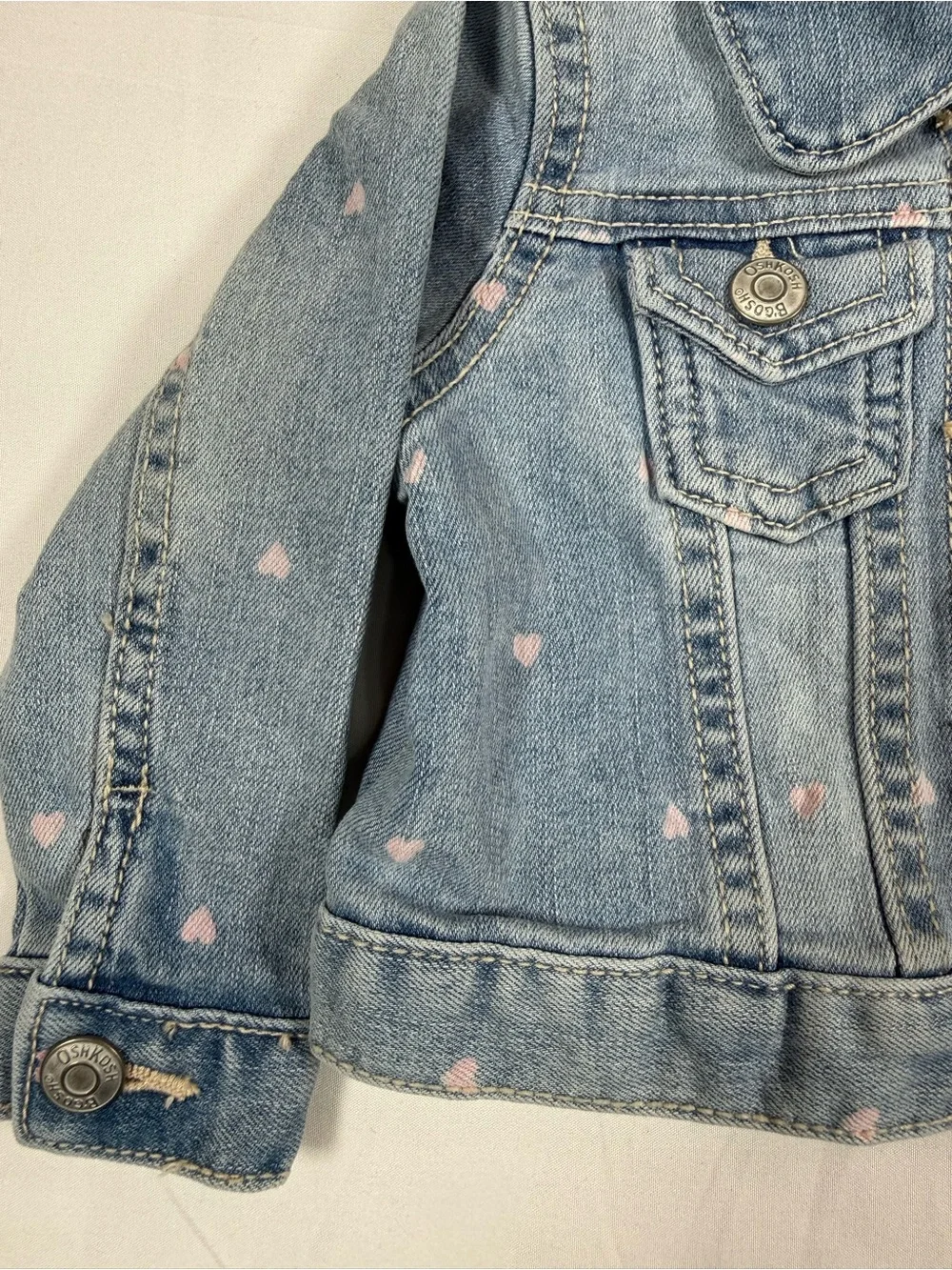 NWT OSHKOSH B'GOSH Toddler Girls' Light Wash Denim Heart Jean‎ Jacket 12m NEW